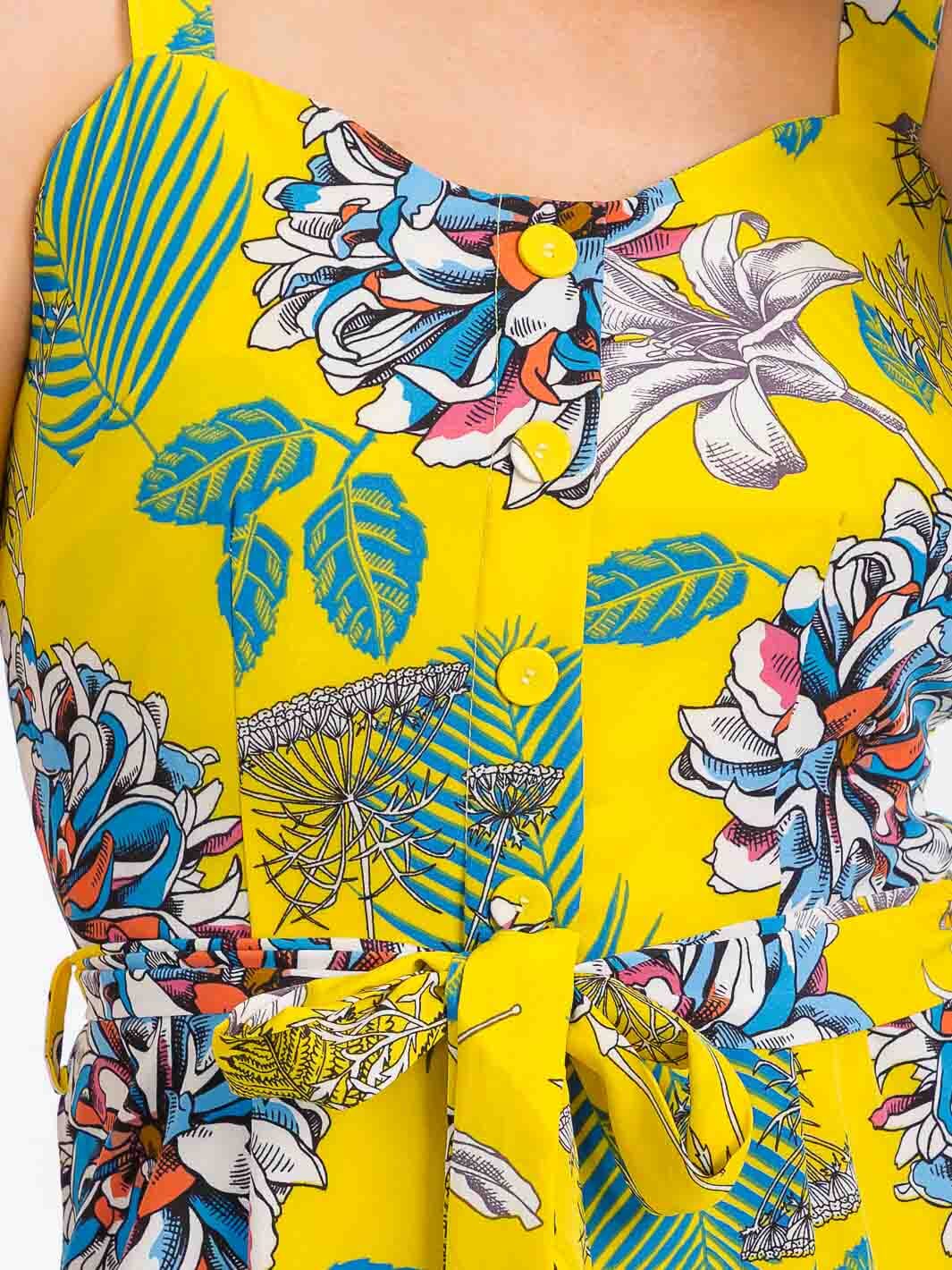 WOMEN'S SLEEVELESS BUTTON UP SMOCK SELF TIE FLORAL MAXI DRESS