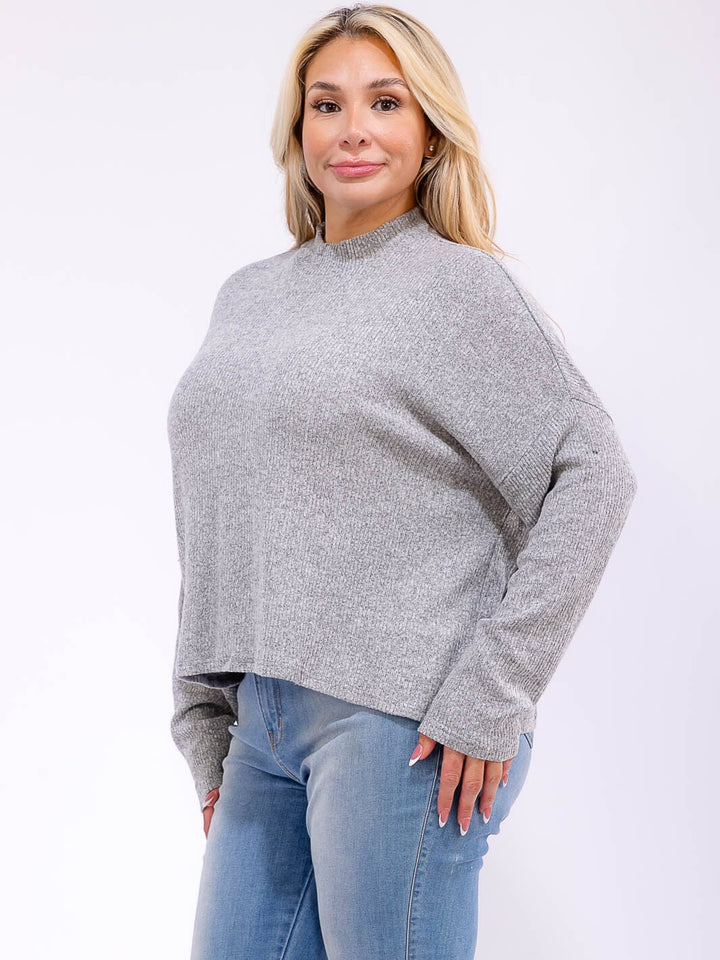 PLUS SIZE LONG SLEEVE MOCK NECK RIBBED TOP