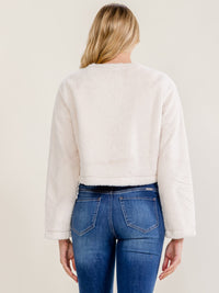 WOMEN'S LONG SLEEVE BUTTON CLOSURE FUZZY JACKET