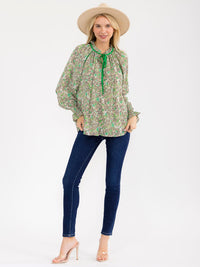 WOMEN'S LONG SLEEVE BUTTON UP V-NECK FLORAL BLOUSE