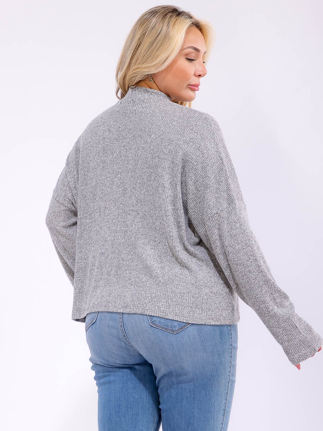 PLUS SIZE LONG SLEEVE MOCK NECK RIBBED TOP