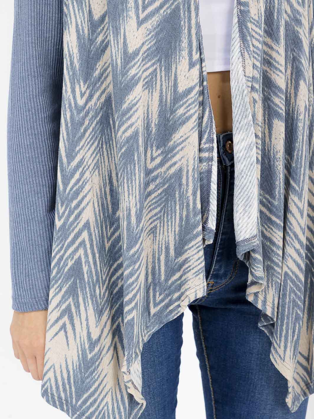 WOMEN'S LONG SLEEVE OPEN FRONT RIBBED PRINTED CARDIGAN