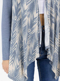 WOMEN'S LONG SLEEVE OPEN FRONT RIBBED PRINTED CARDIGAN