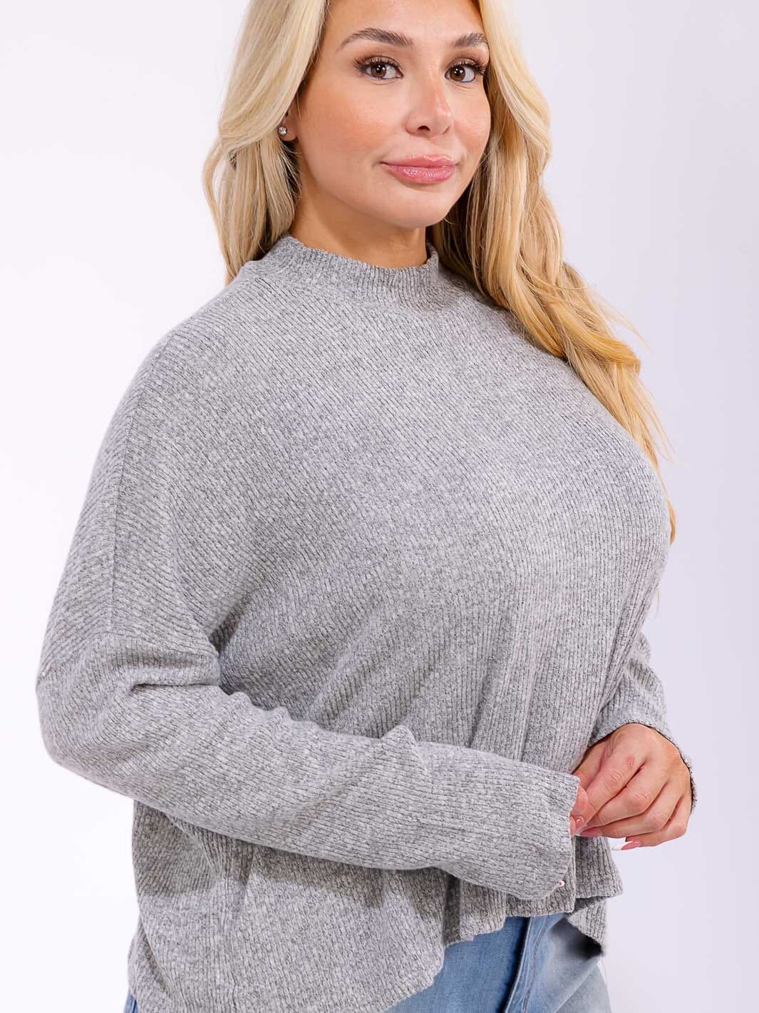 PLUS SIZE LONG SLEEVE MOCK NECK RIBBED TOP