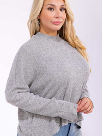 PLUS SIZE LONG SLEEVE MOCK NECK RIBBED TOP