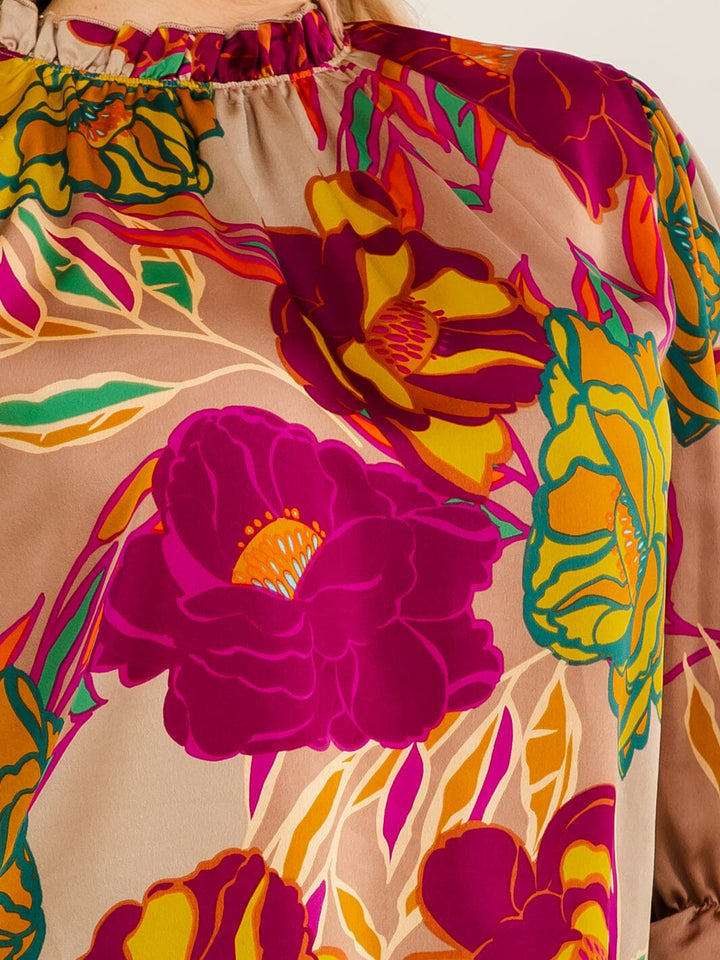 PLUS SIZE 3/4 SLEEVE FLORAL PRINT BLOUSE