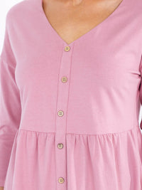 WOMEN'S 3/4 SLEEVE BUTTON UP LOOSE FIT TIERED MINI DRESS
