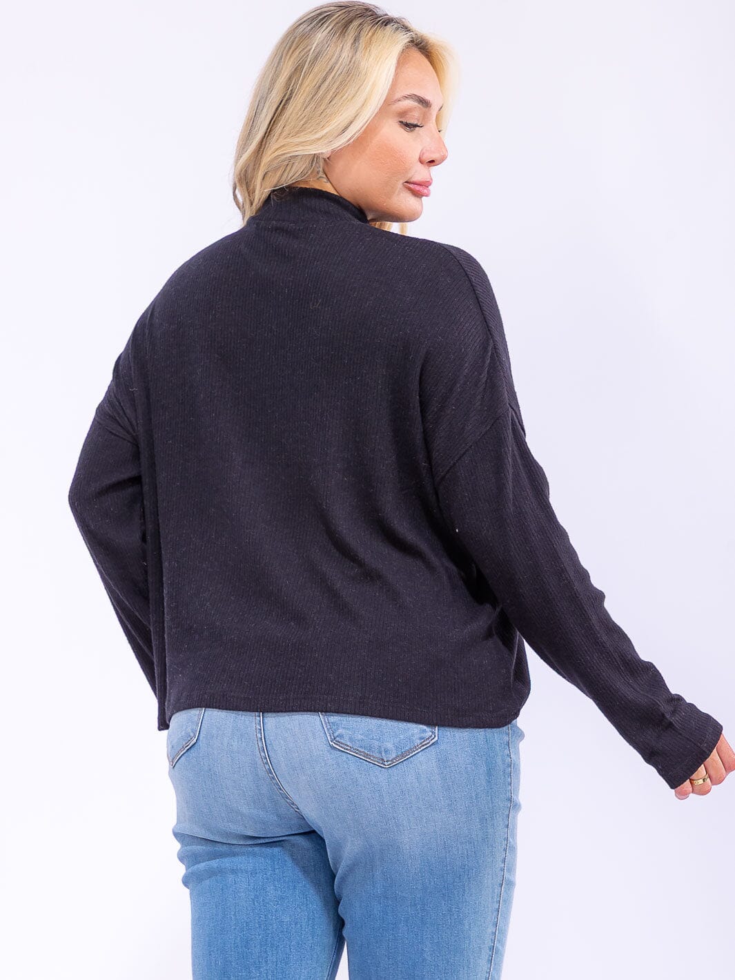 PLUS SIZE LONG SLEEVE MOCK NECK RIBBED TOP