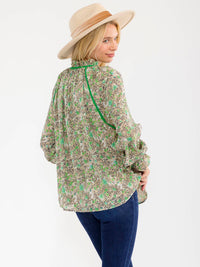 WOMEN'S LONG SLEEVE BUTTON UP V-NECK FLORAL BLOUSE