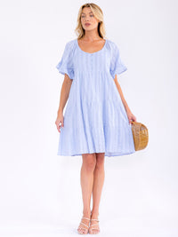 WOMEN'S SHORT RUFFLE SLEEVE FRONT POCKETS LOOSE FIT TIERED MINI DRESS