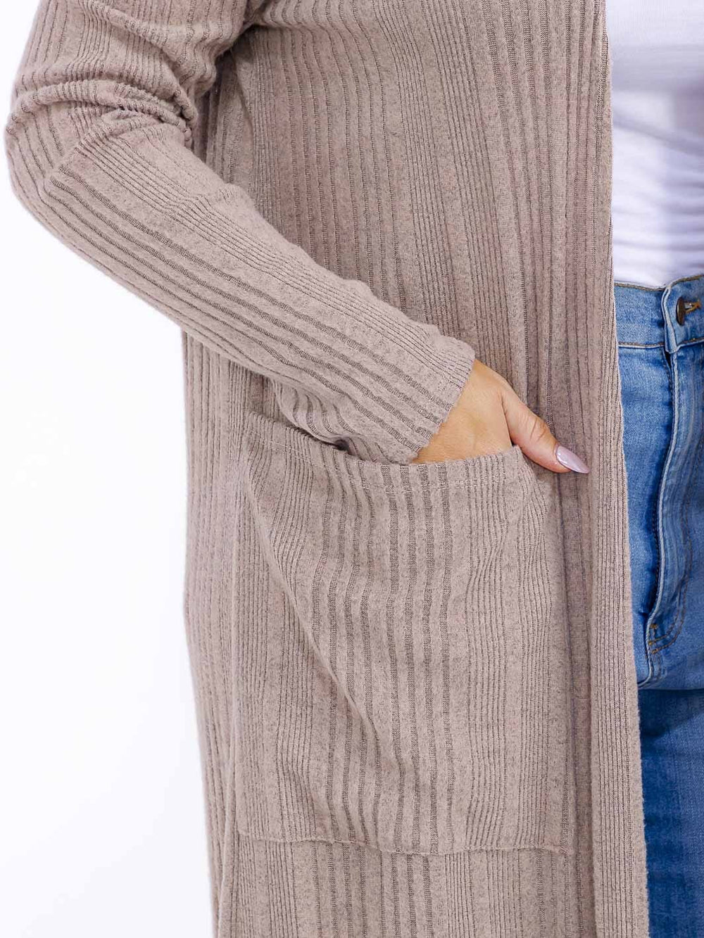 PLUS SIZE LONG SLEEVE OPEN FRONT POCKETS CARDIGAN