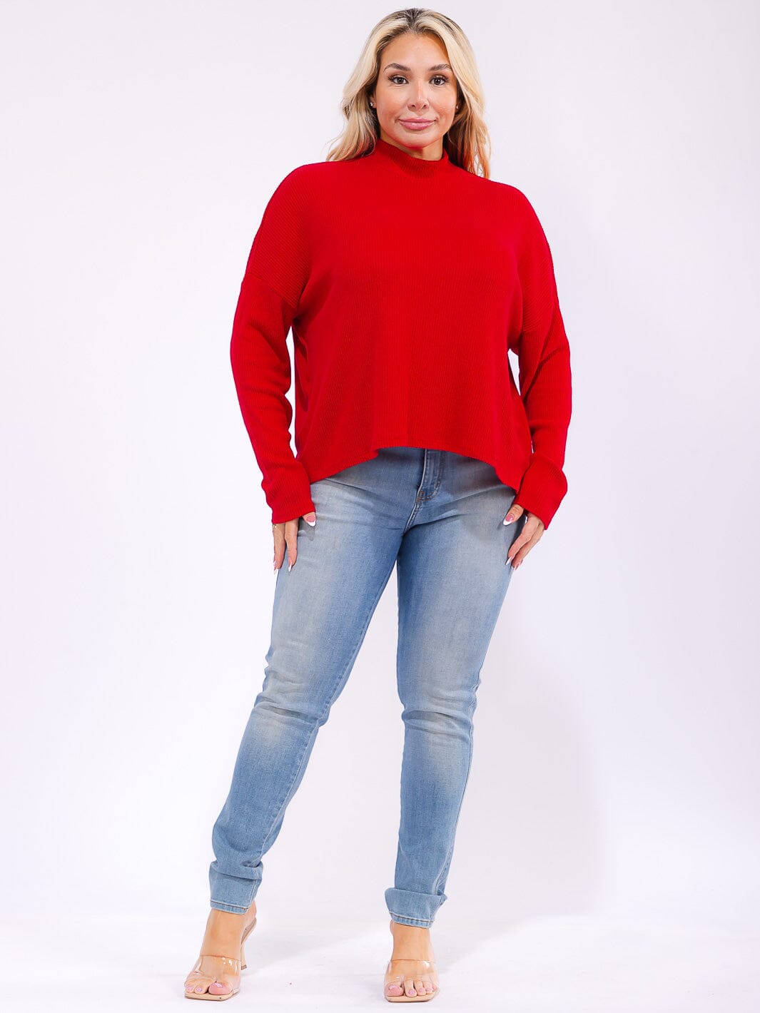 PLUS SIZE LONG SLEEVE MOCK NECK RIBBED TOP