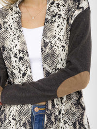 WOMEN'S LONG SLEEVE OPEN FRONT POCKETS ANIMAL PRINT STRIPES CARDIGAN