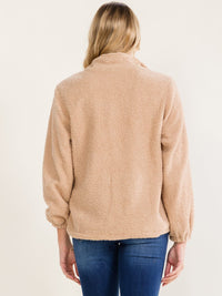 WOMEN'S LONG SLEEVE ZIP UP ANIMAL PRINT POCKETS COLORBLOCK SHERPA JACKET