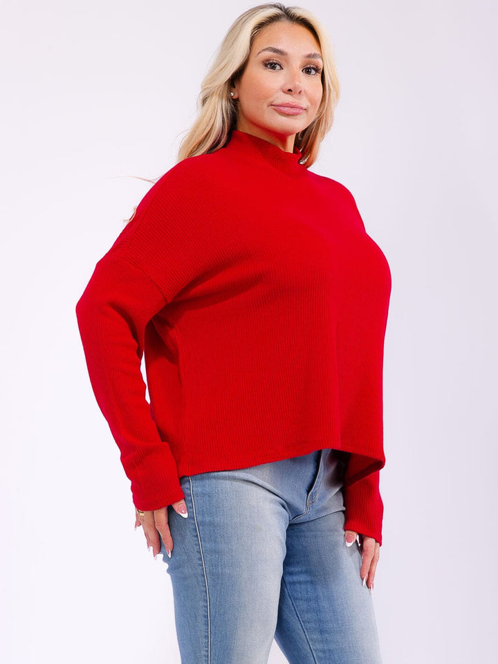 PLUS SIZE LONG SLEEVE MOCK NECK RIBBED TOP