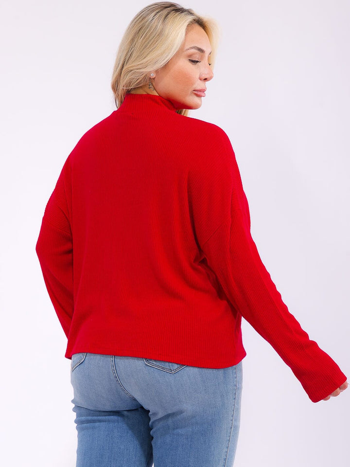 PLUS SIZE LONG SLEEVE MOCK NECK RIBBED TOP