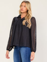 WOMEN'S LONG SLEEVE V-NECK DETAILED BLOUSE