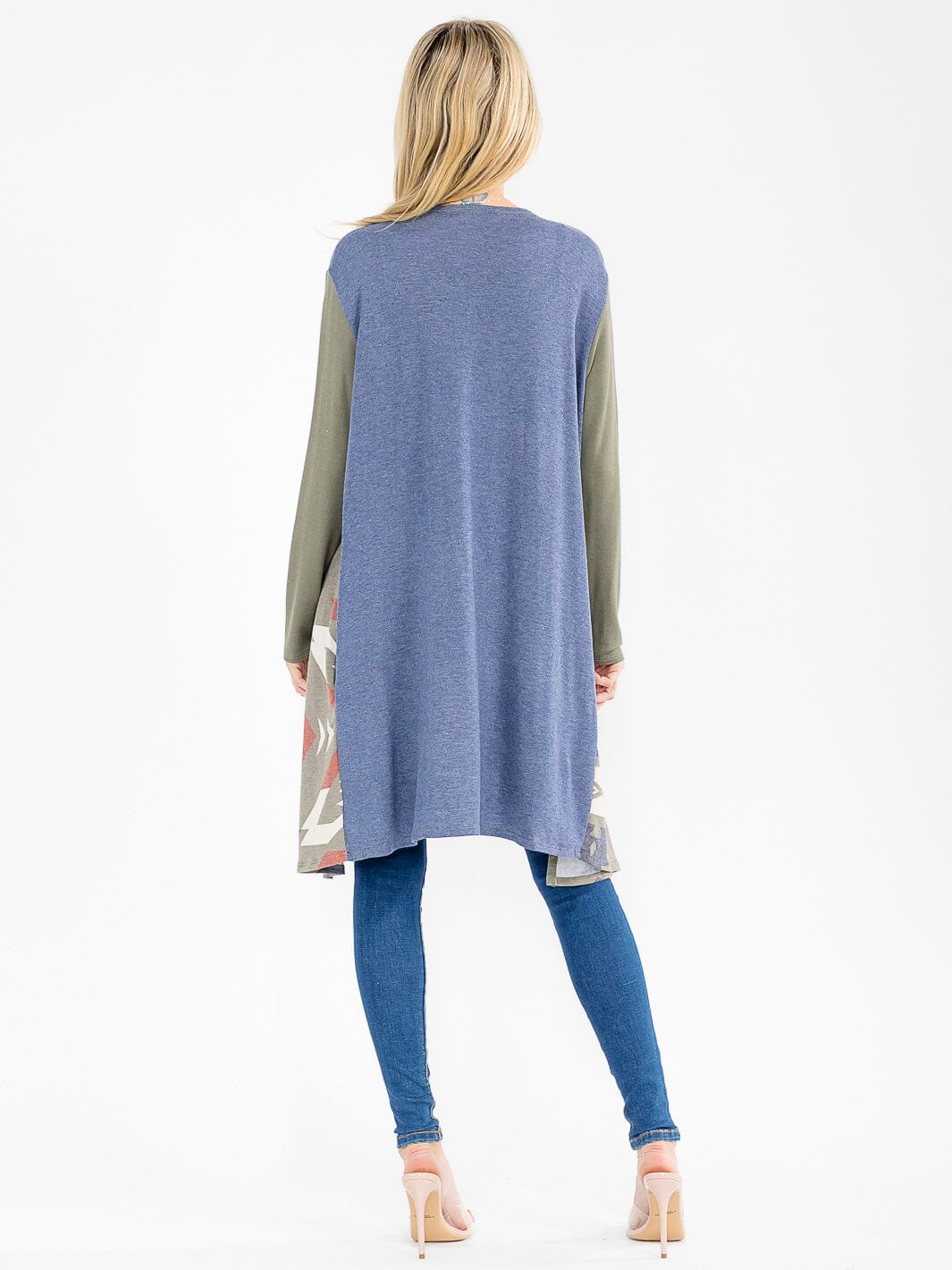 WOMEN'S LONG SLEEVE OPEN FRONT POCKETS MULTI PRINT CARDIGAN