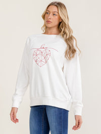 WOMEN'S LONG SLEEVE LOVE HEART PRINT RHINESTONES PULLOVER SWEATER