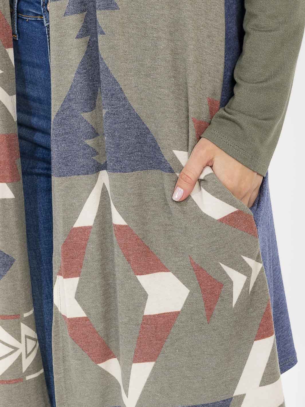 WOMEN'S LONG SLEEVE OPEN FRONT POCKETS MULTI PRINT CARDIGAN