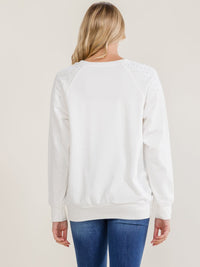 WOMEN'S LONG SLEEVE LOVE HEART PRINT RHINESTONES PULLOVER SWEATER