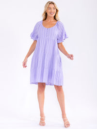 WOMEN'S SHORT RUFFLE SLEEVE FRONT POCKETS LOOSE FIT TIERED MINI DRESS