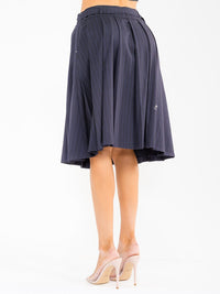 WOMEN'S ZIPPER CLOSURE BELTED PLEATED MIDI SKIRT