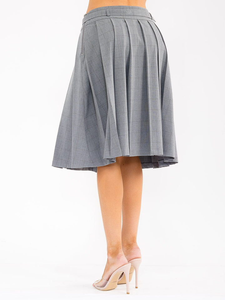 WOMEN'S ZIPPER CLOSURE BELTED PLEATED MIDI SKIRT