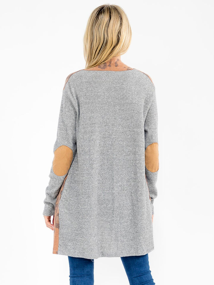 WOMEN'S LONG SLEEVE POCKETS OPEN FRONT ANIMAL PRINT CARDIGAN