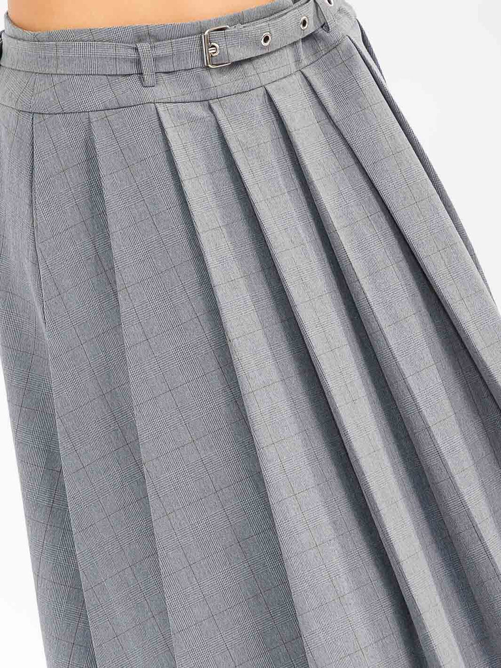 WOMEN'S ZIPPER CLOSURE BELTED PLEATED MIDI SKIRT