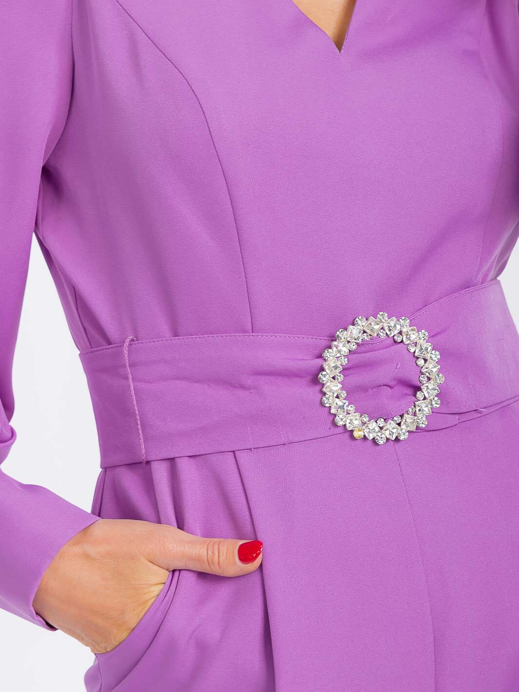 WOMEN'S LONG SLEEVE POCKETS CUT OUT BELTED WIDE LEG JUMPSUIT