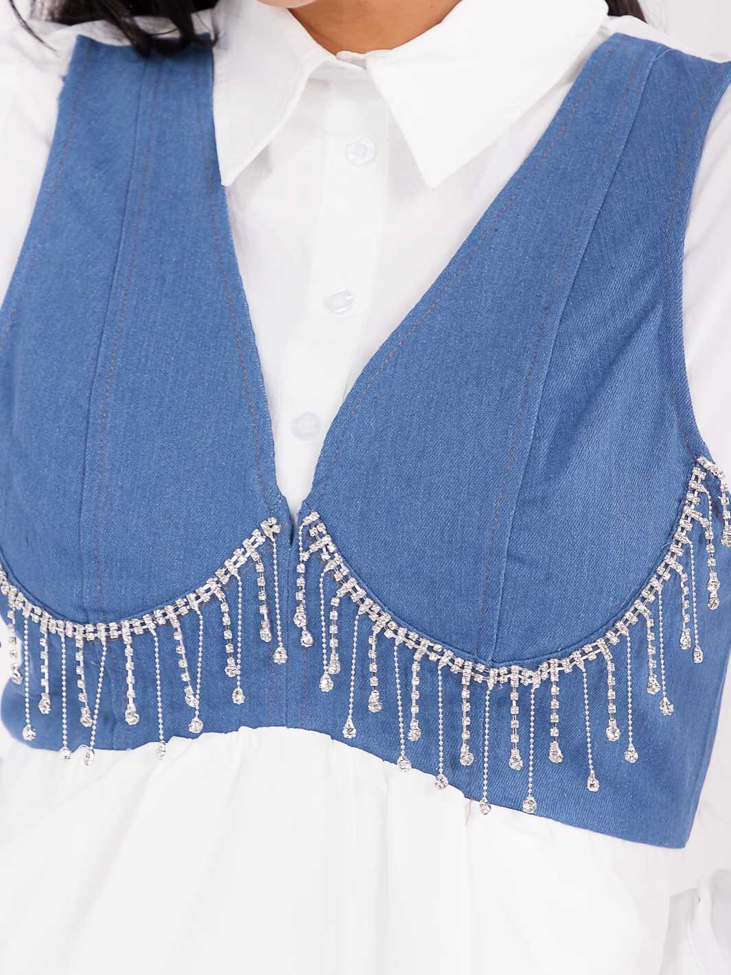 WOMEN'S LONG SLEEVE BUTTON UP FRONT POCKETS DENIM CONTRAST MINI DRESS