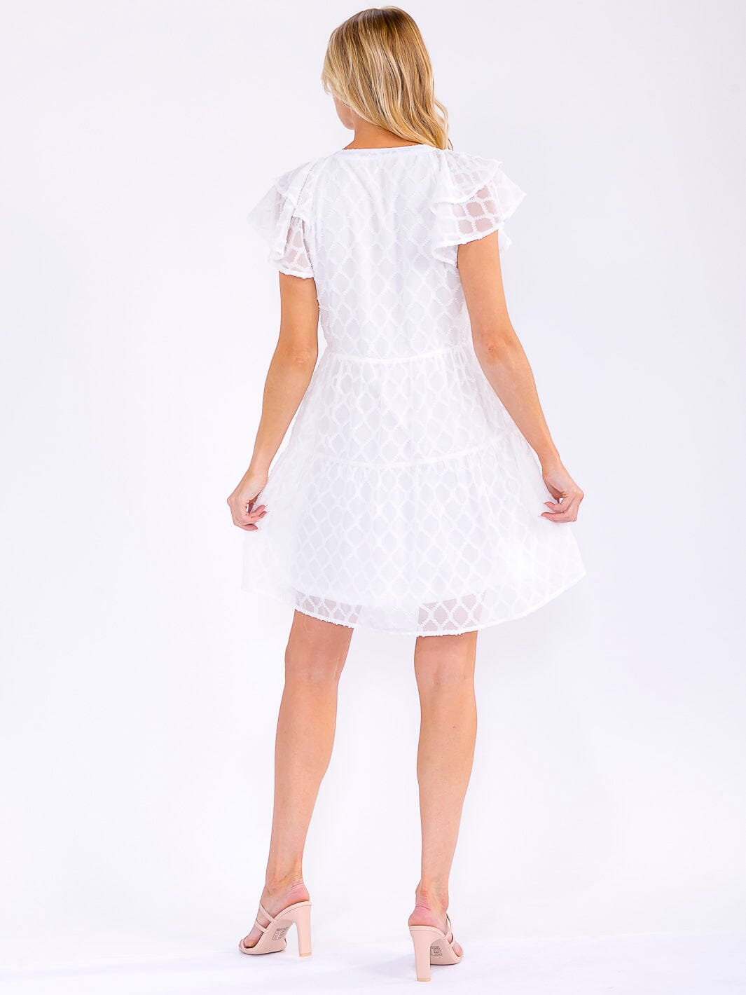 WOMEN'S SHORT RUFFLE SLEEVE V-NECK BUTTON UP DETAILED MINI DRESS