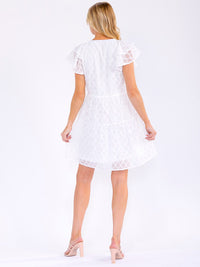 WOMEN'S SHORT RUFFLE SLEEVE V-NECK BUTTON UP DETAILED MINI DRESS