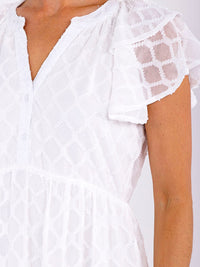 WOMEN'S SHORT RUFFLE SLEEVE V-NECK BUTTON UP DETAILED MINI DRESS