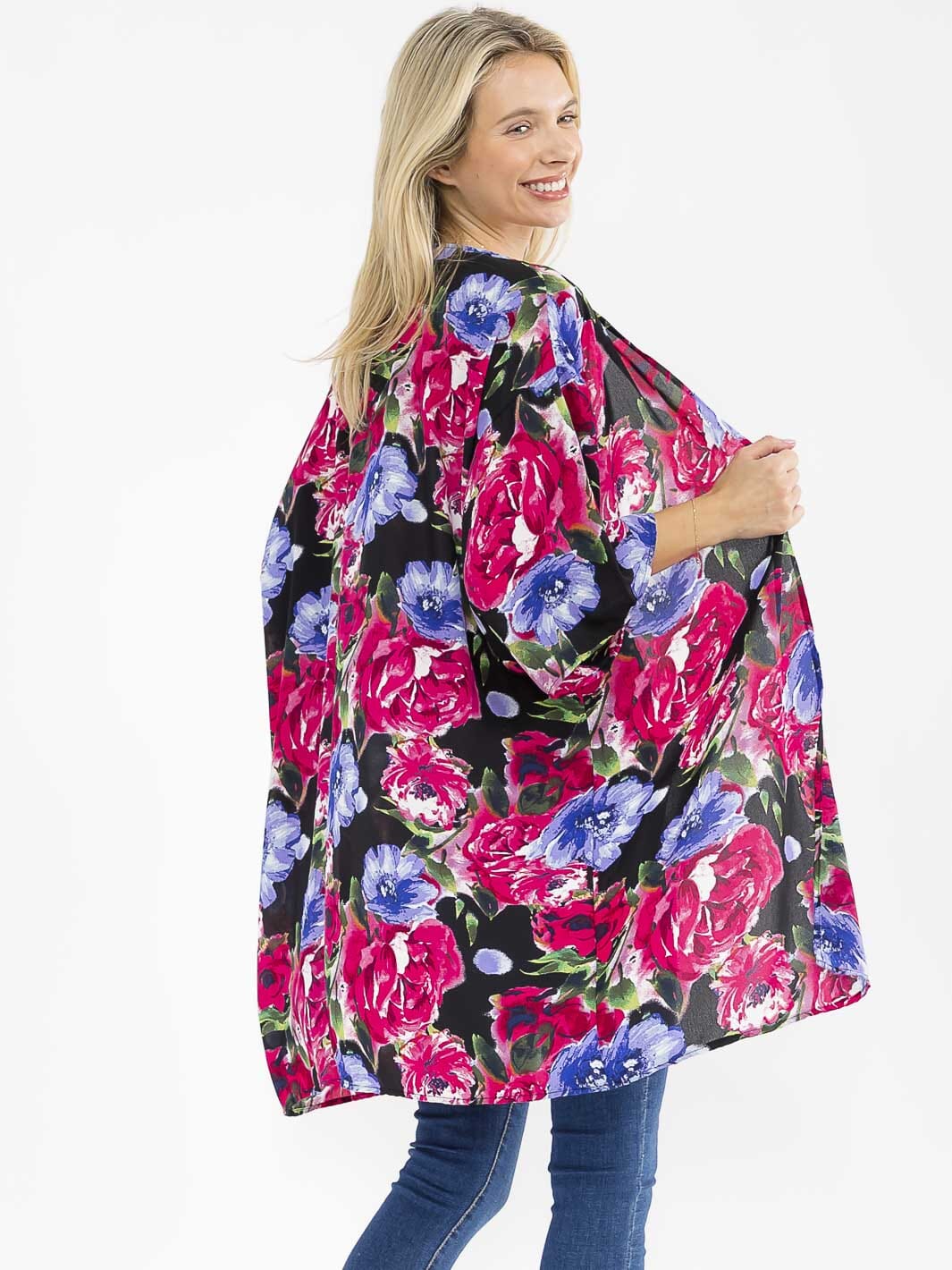 WOMEN'S SHORT SLEEVE OPEN FRONT FLORAL PRINT CARDIGAN