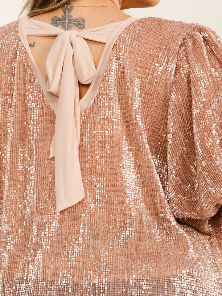 ENTRO PLUS SIZE SHORT PUFF SLEEVE SEQUINS BLOUSE