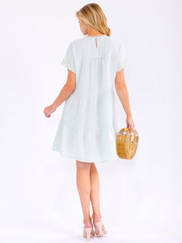 WOMEN'S SHORT SLEEVE LOOSE FIT TRIM DETAILED SWISS MINI DRESS