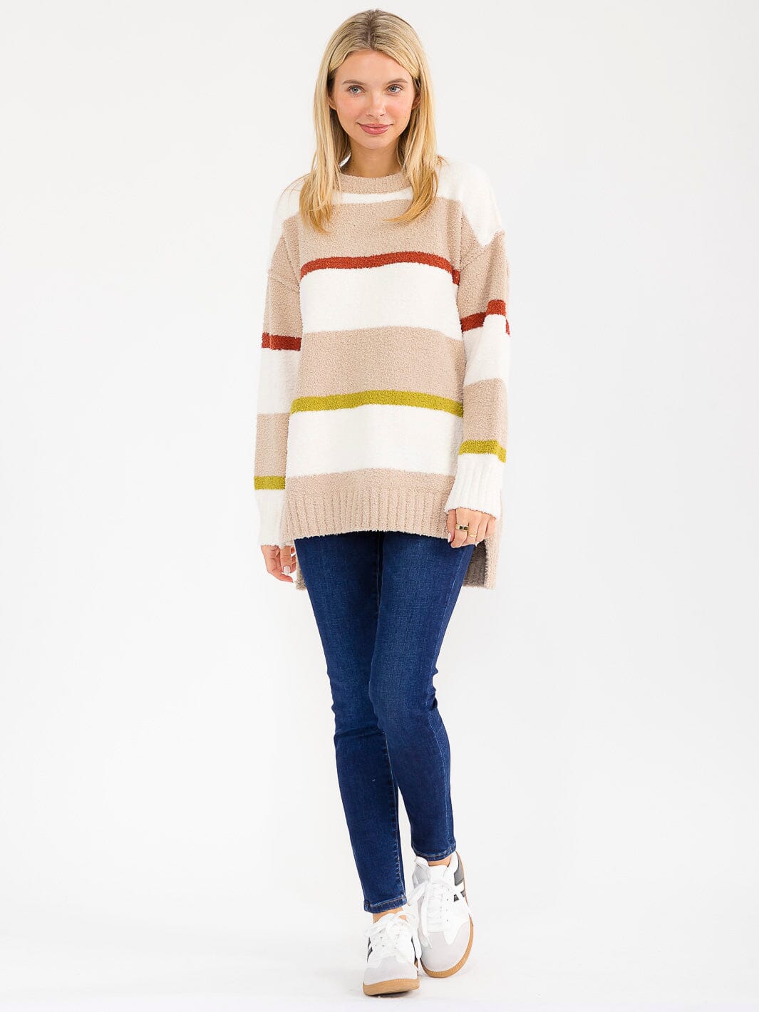 WOMEN'S LONG SLEEVE HIGH-LOW COLORBLOCK OVERSIZED PULLOVER SWEATER