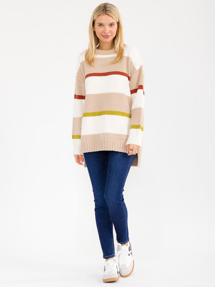 WOMEN'S LONG SLEEVE HIGH-LOW COLORBLOCK OVERSIZED PULLOVER SWEATER