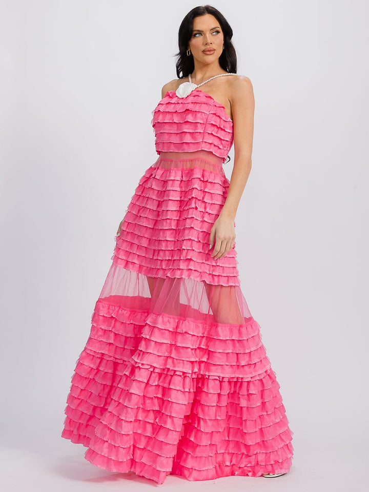 WOMEN'S SLEEVELESS OPEN BACK FRONT POCKETS CROCHET DETAILED MAXI DRESS (Copy)