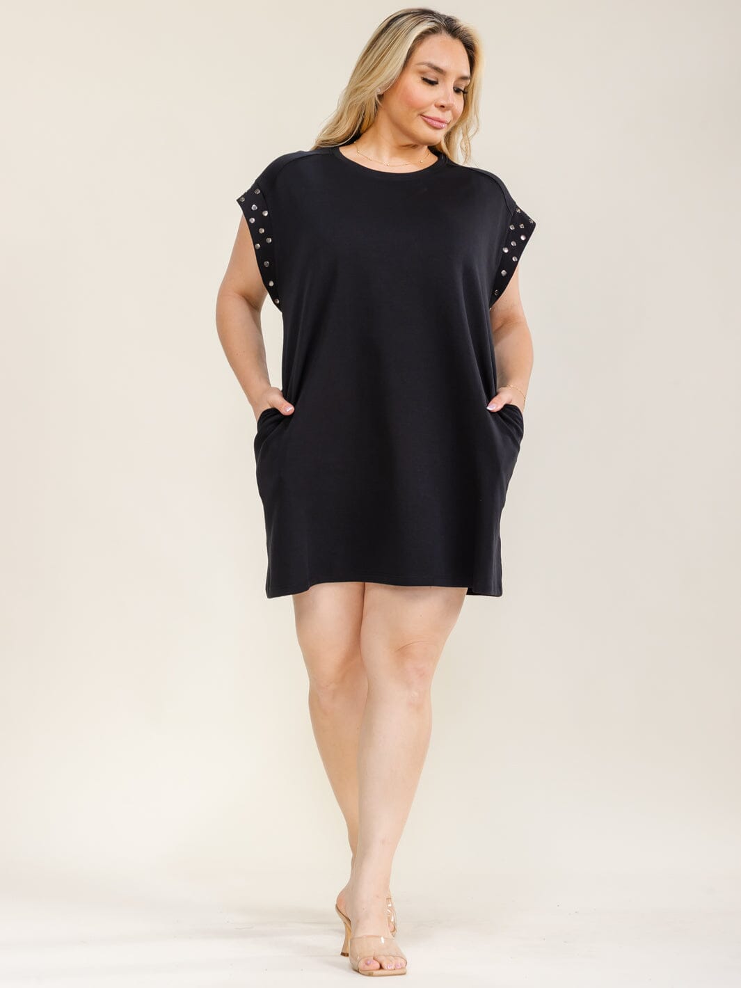 ENTRO PLUS SIZE SHORT SLEEVE POCKETS TUNIC MINI DRESS
