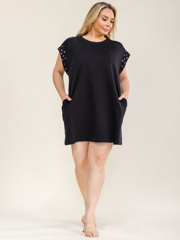 ENTRO PLUS SIZE SHORT SLEEVE POCKETS TUNIC MINI DRESS
