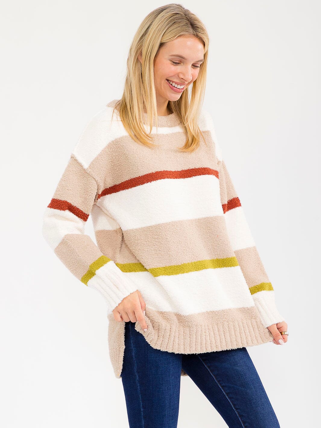 WOMEN'S LONG SLEEVE HIGH-LOW COLORBLOCK OVERSIZED PULLOVER SWEATER