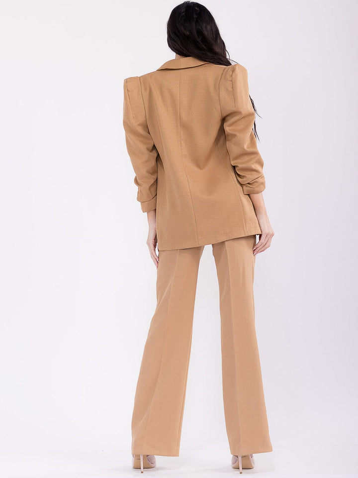 WOMEN'S LONG RUCHED SLEEVE OPEN FRONT BLAZER