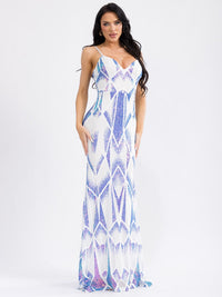 WOMEN'S SLEEVELESS V-NECK SEQUINS BODYCON MAXI DRESS