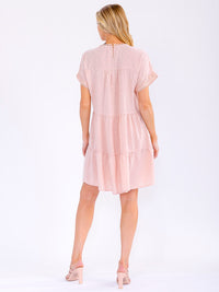 WOMEN'S SHORT SLEEVE LOOSE FIT TRIM DETAILED SWISS MINI DRESS