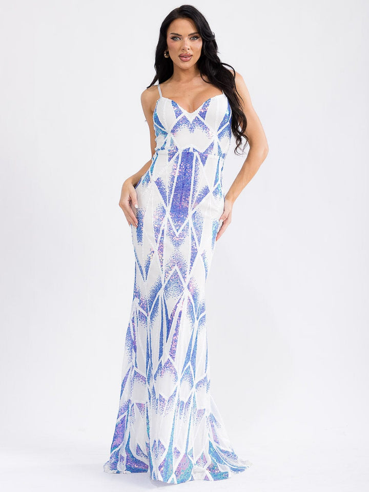 WOMEN'S SLEEVELESS V-NECK SEQUINS BODYCON MAXI DRESS
