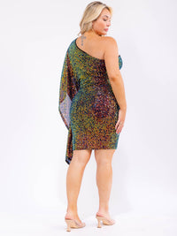 PLUS SIZE ONE SHOULDER BODYCON SEQUINS MIDI DRESS