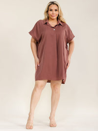 ENTRO PLUS SIZE SHORT SLEEVE BUTTON CLOSURE TUNIC MINI DRESS